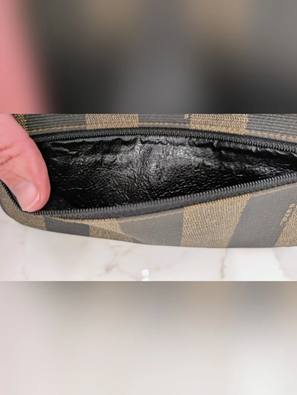 Fendi Brown Striped Zip Clutch - Picture 7 of 12